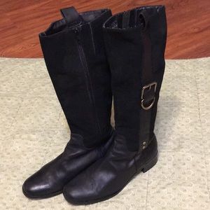 LANDS END BLACK LEATHER/SUEDE  BOOTS SIZE 71/2